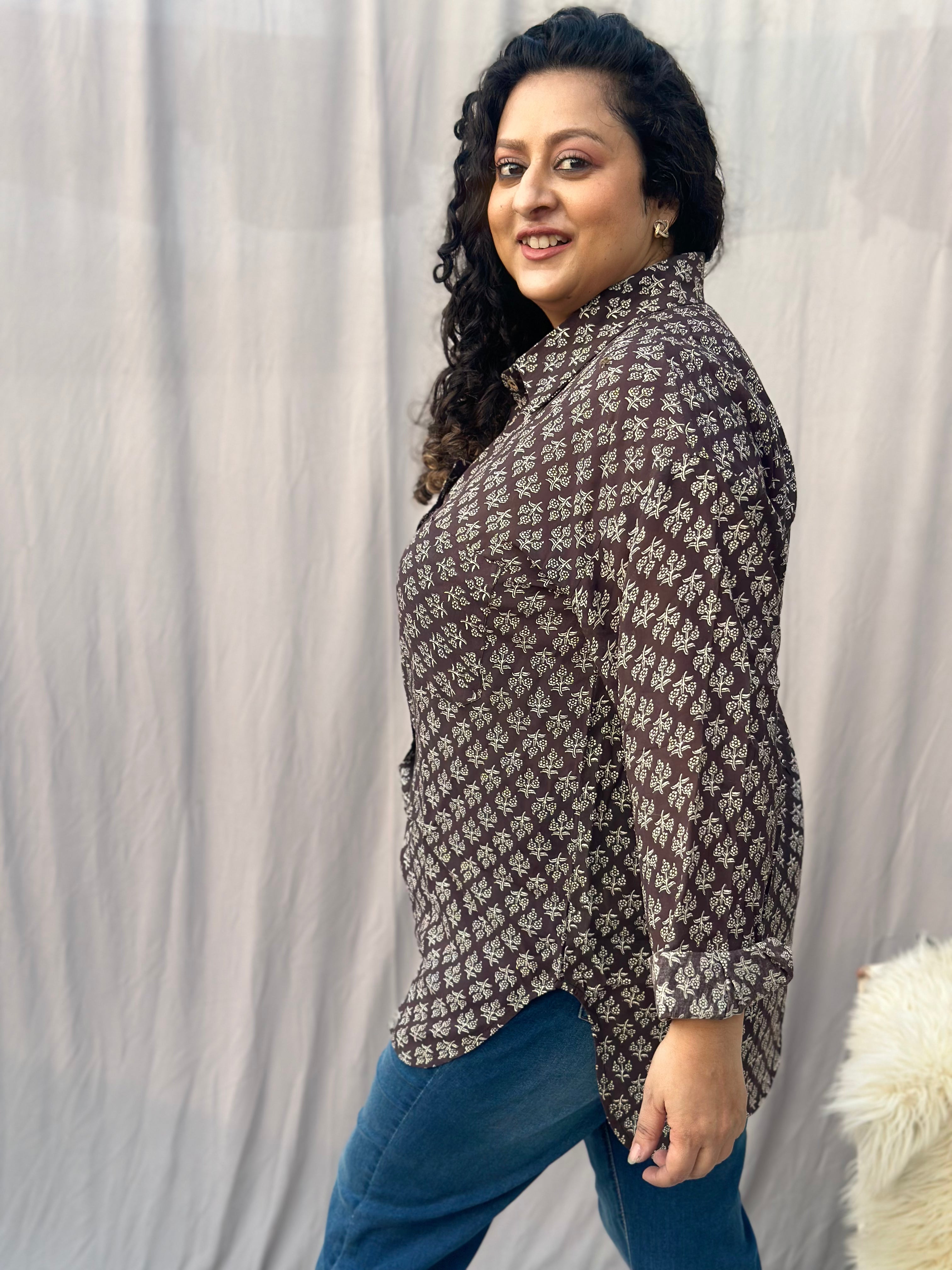 Black Bagru Booti over-sized Modal Cotton Handblock Print