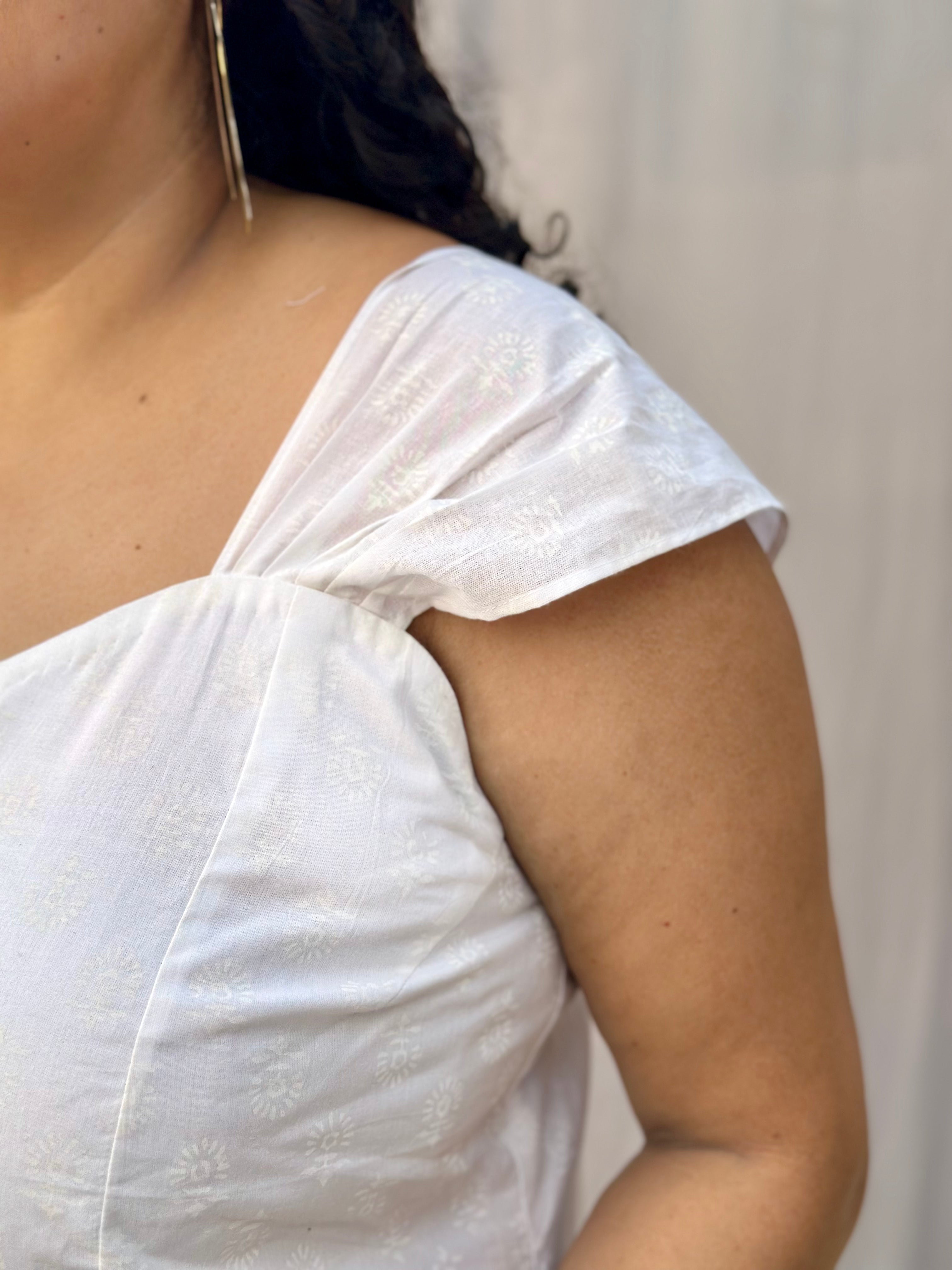 White handblock Queen Anne Strap cotton top