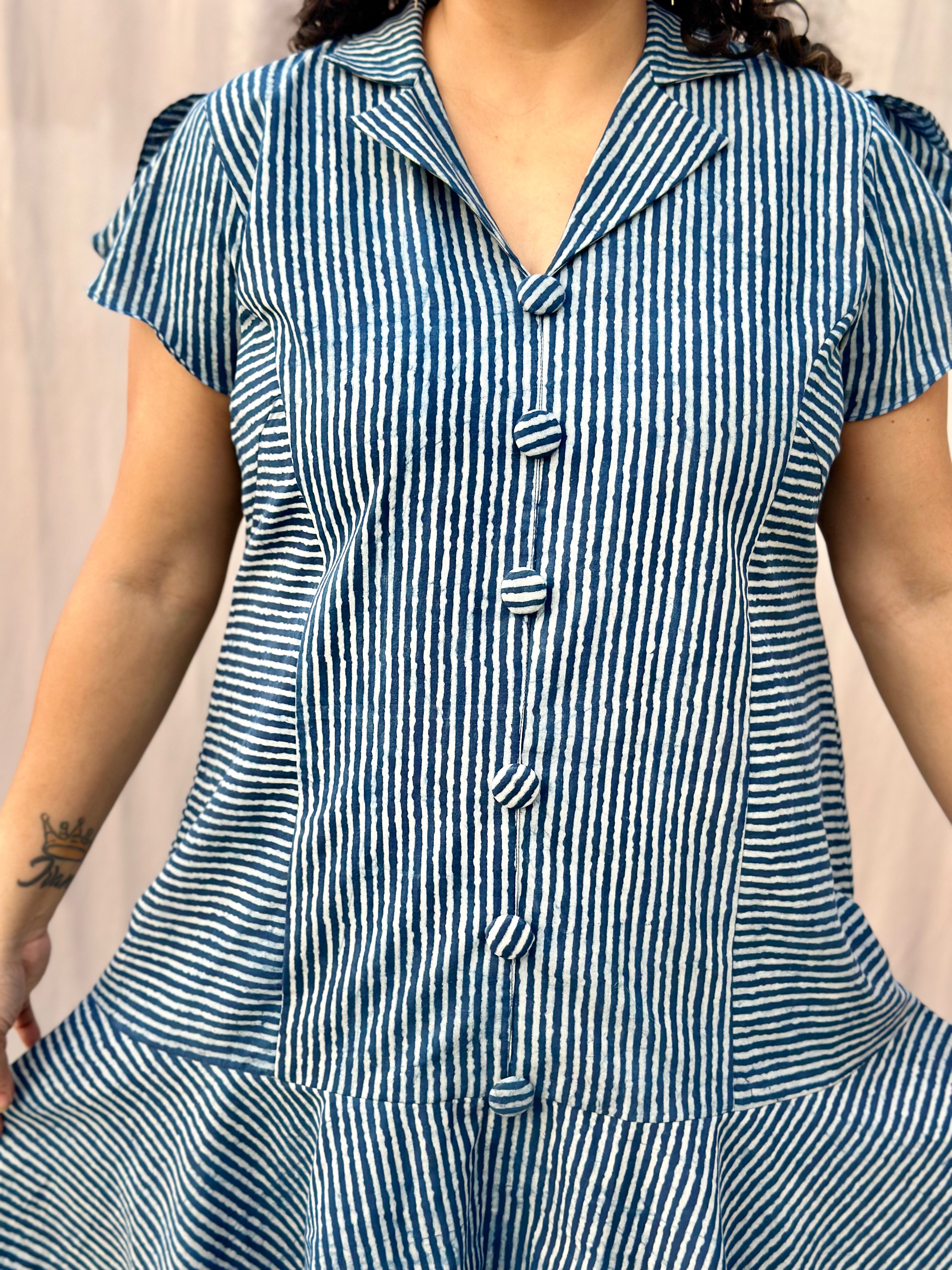 Indigo Dabu Handblock Print Short cotton dress