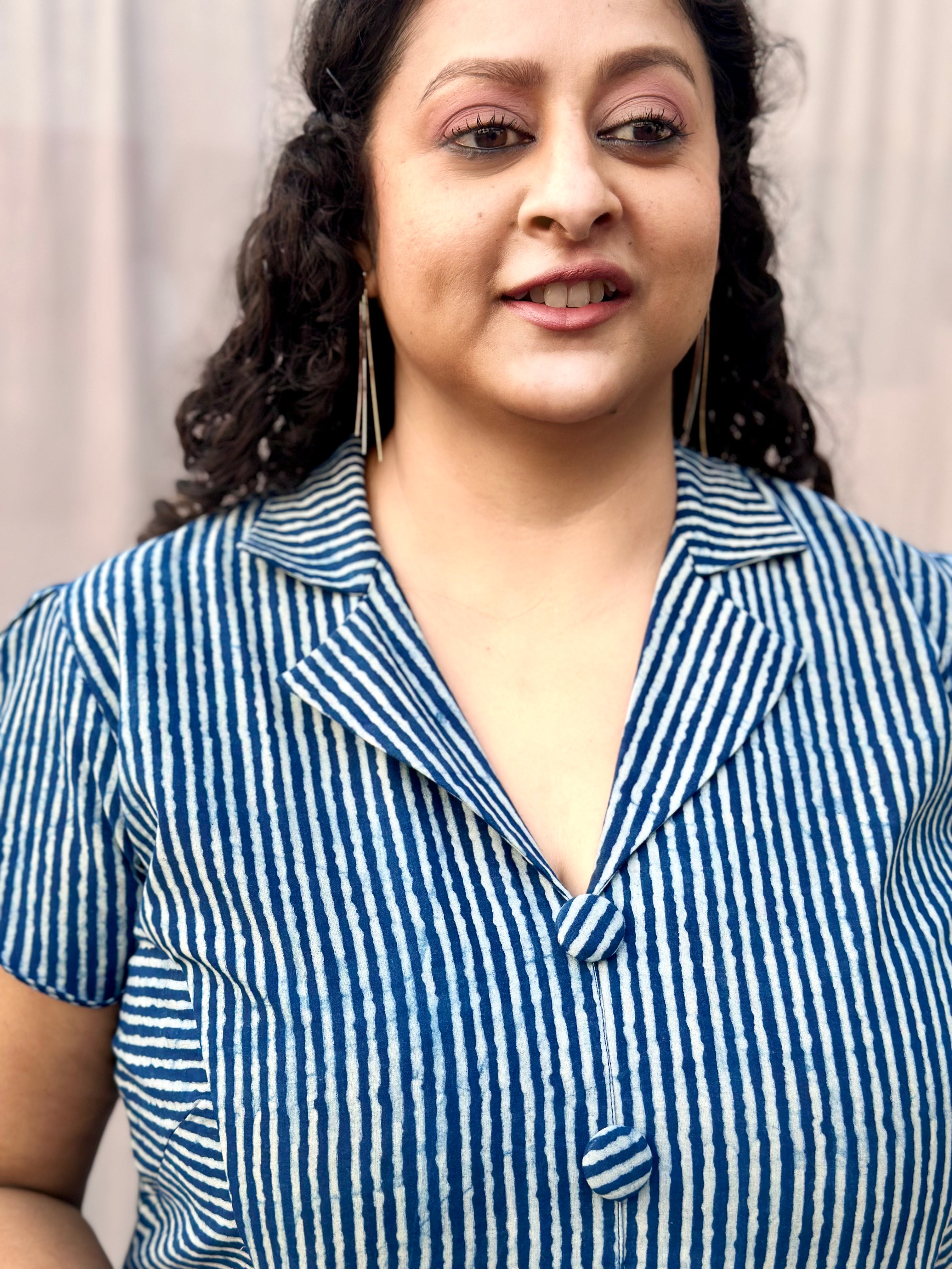 Indigo Dabu Handblock Print Short cotton dress