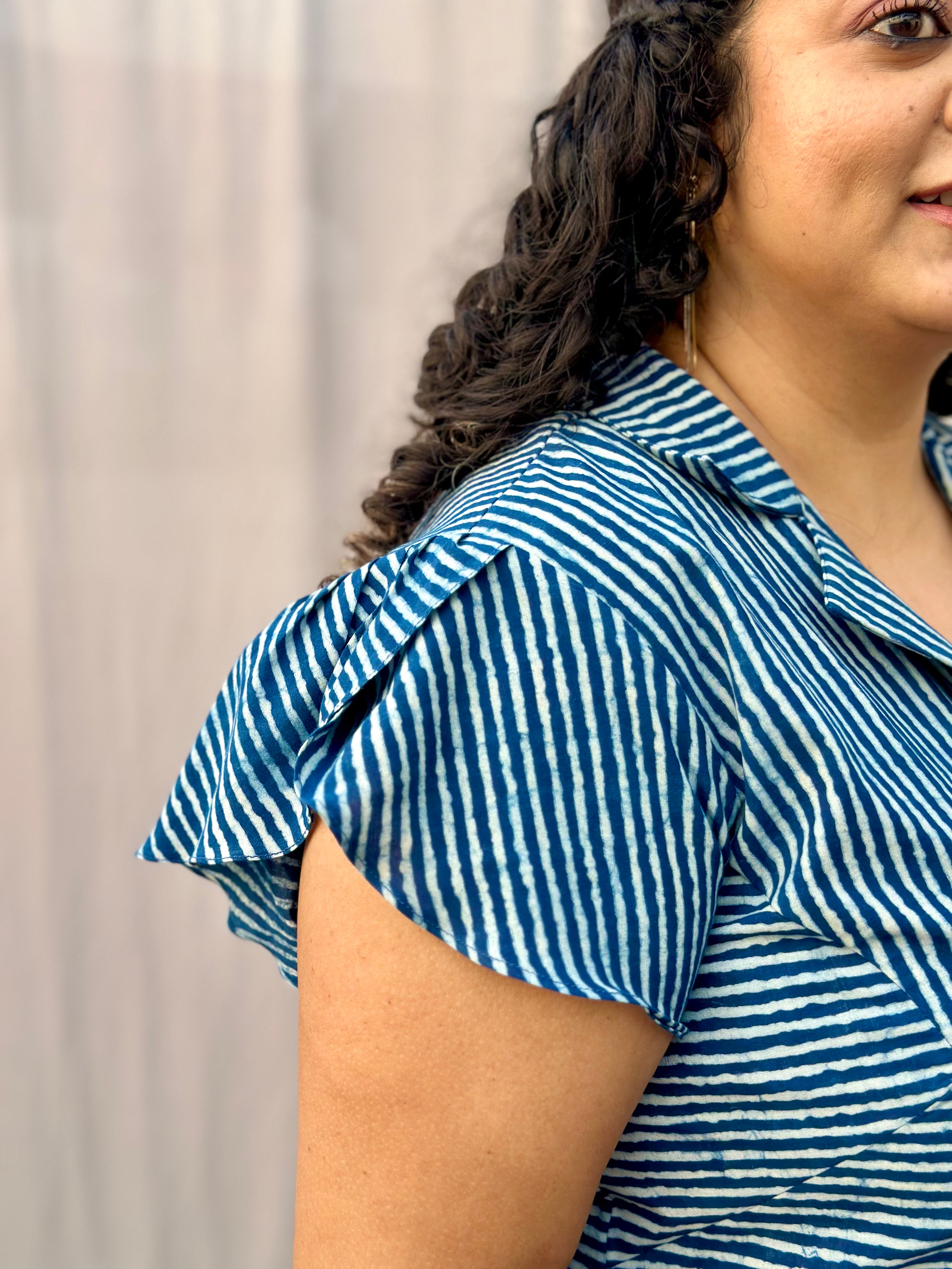 Indigo Dabu Handblock Print Short cotton dress