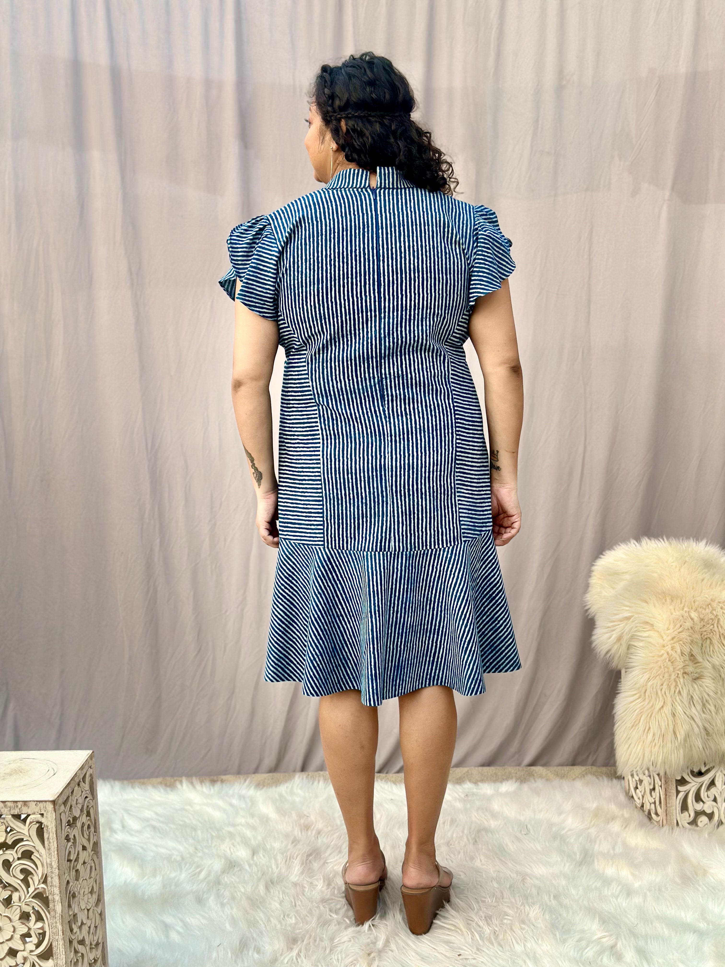 Indigo Dabu Handblock Print Short cotton dress