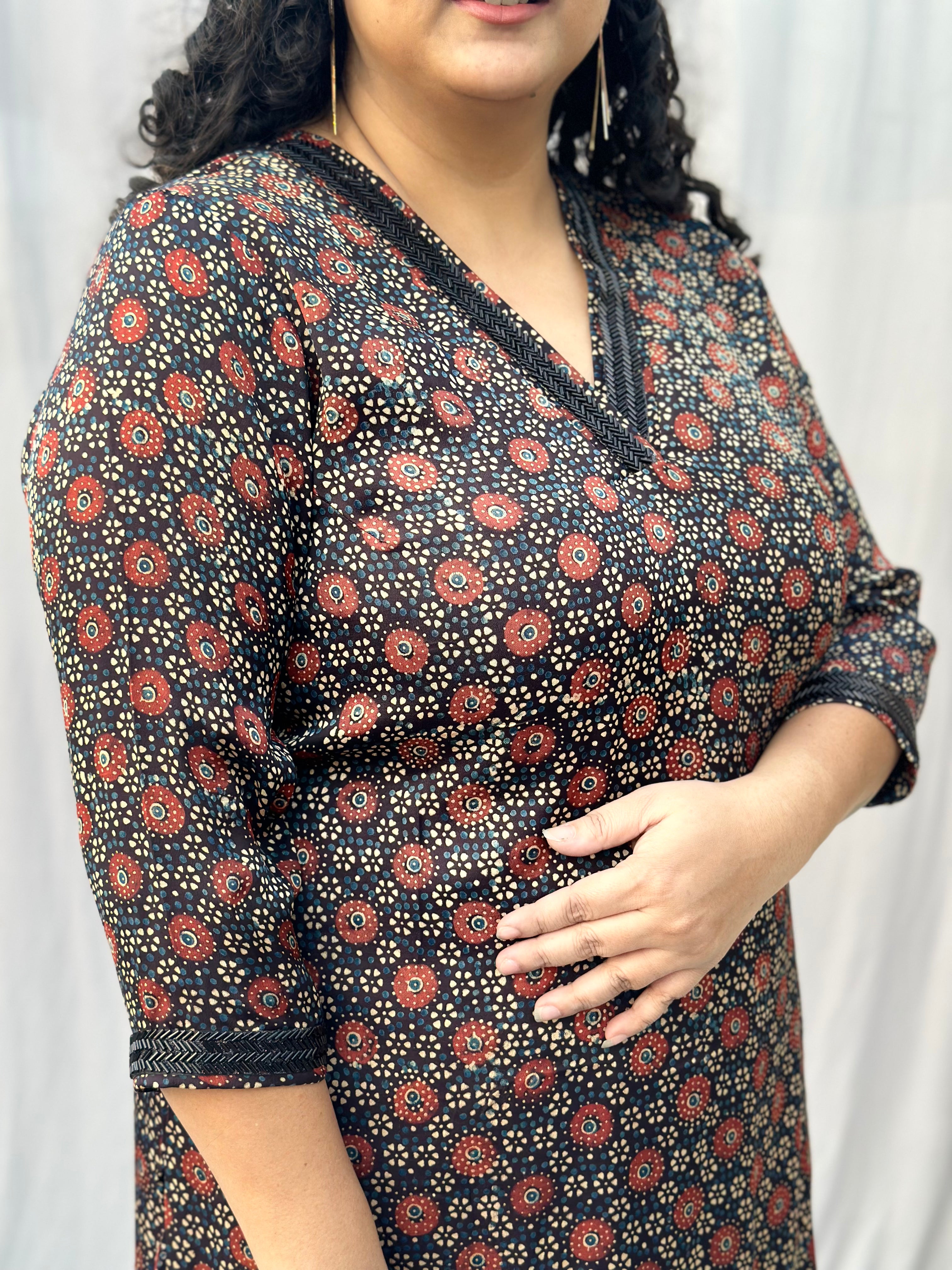 Black Ajrakh Modal Silk Handblock Kurta Pant set