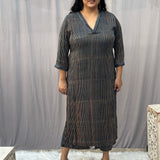 Indigo Ajrakh Stripe Modal Silk Handblock Print Kurta Pant Set
