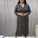 Indigo Ajrakh Stripe Modal Silk Handblock Print Kurta Pant Set