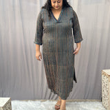 Indigo Ajrakh Stripe Modal Silk Handblock Print Kurta Pant Set