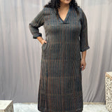 Indigo Ajrakh Stripe Modal Silk Handblock Print Kurta Pant Set
