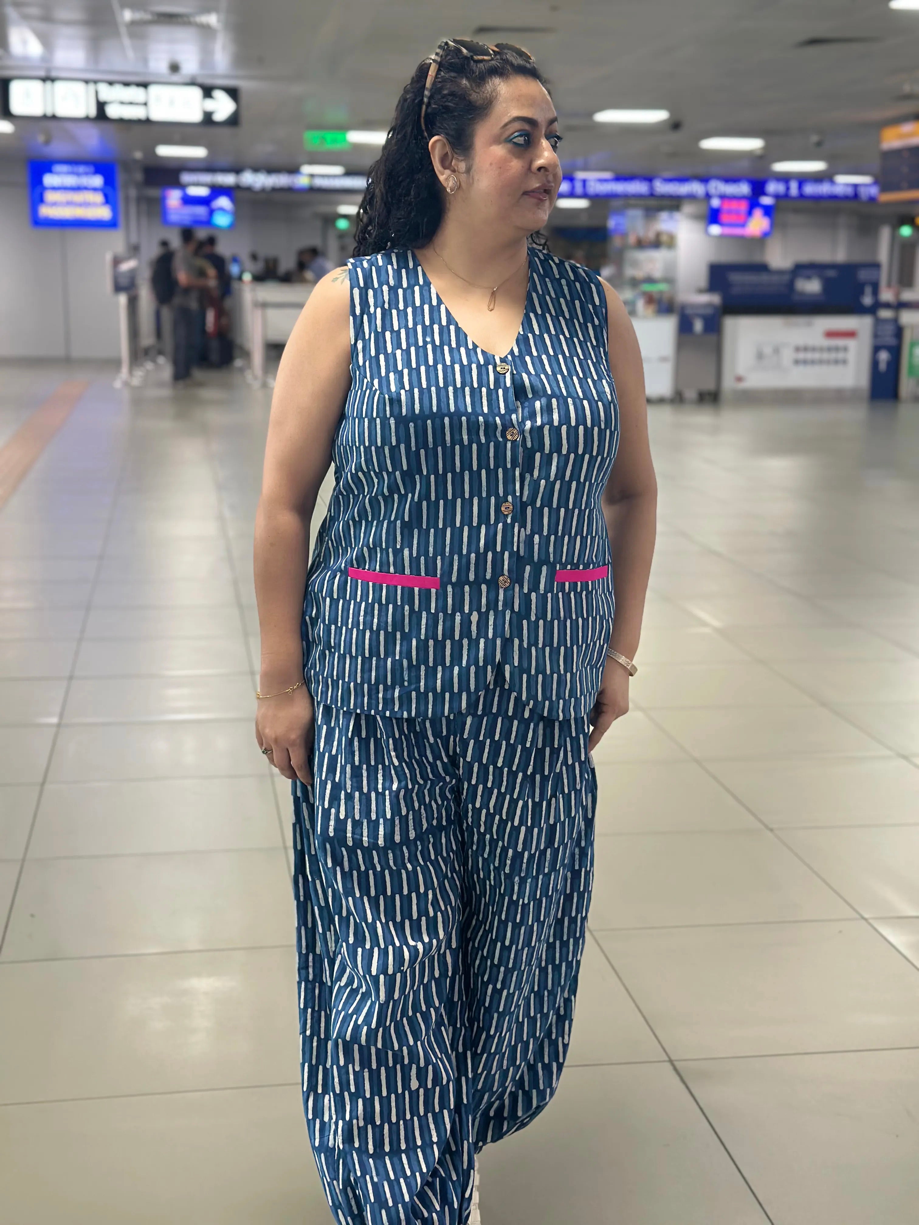 Indigo Nomad - Handblock print cotton Co-ord Set with Vest and Balloon pants