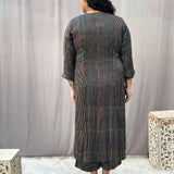 Indigo Ajrakh Stripe Modal Silk Handblock Print Kurta Pant Set