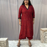 Red Ajrakh Modal Silk Handblock Print Kurta Pant Set