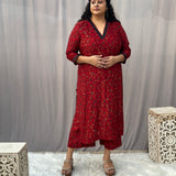 Red Ajrakh Modal Silk Handblock Print Kurta Pant Set