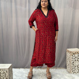 Red Ajrakh Modal Silk Handblock Print Kurta Pant Set