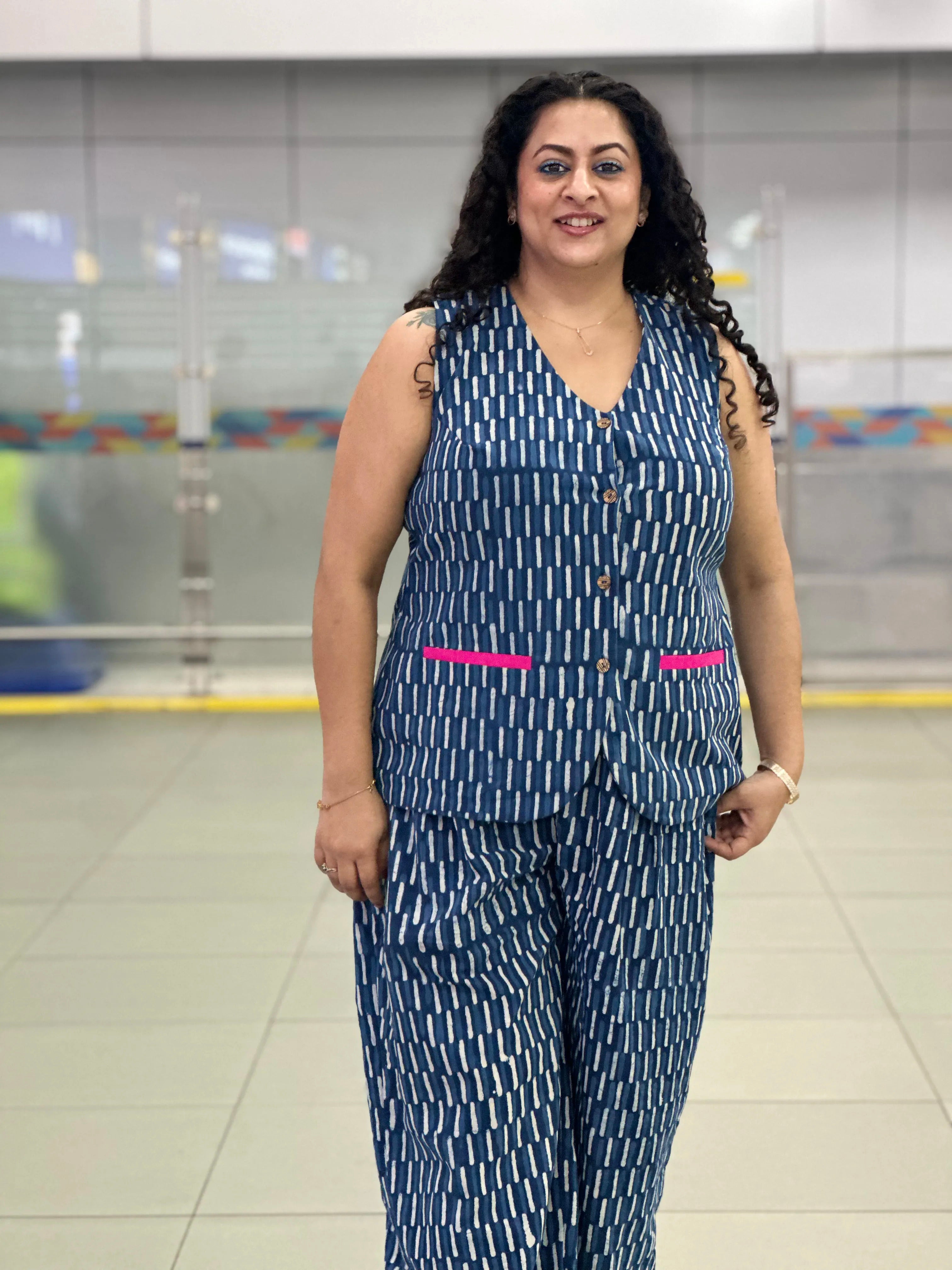 Indigo Nomad - Handblock print cotton Co-ord Set with Vest and Balloon pants