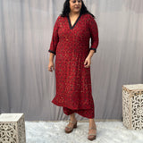 Red Ajrakh Modal Silk Handblock Print Kurta Pant Set