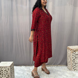 Red Ajrakh Modal Silk Handblock Print Kurta Pant Set