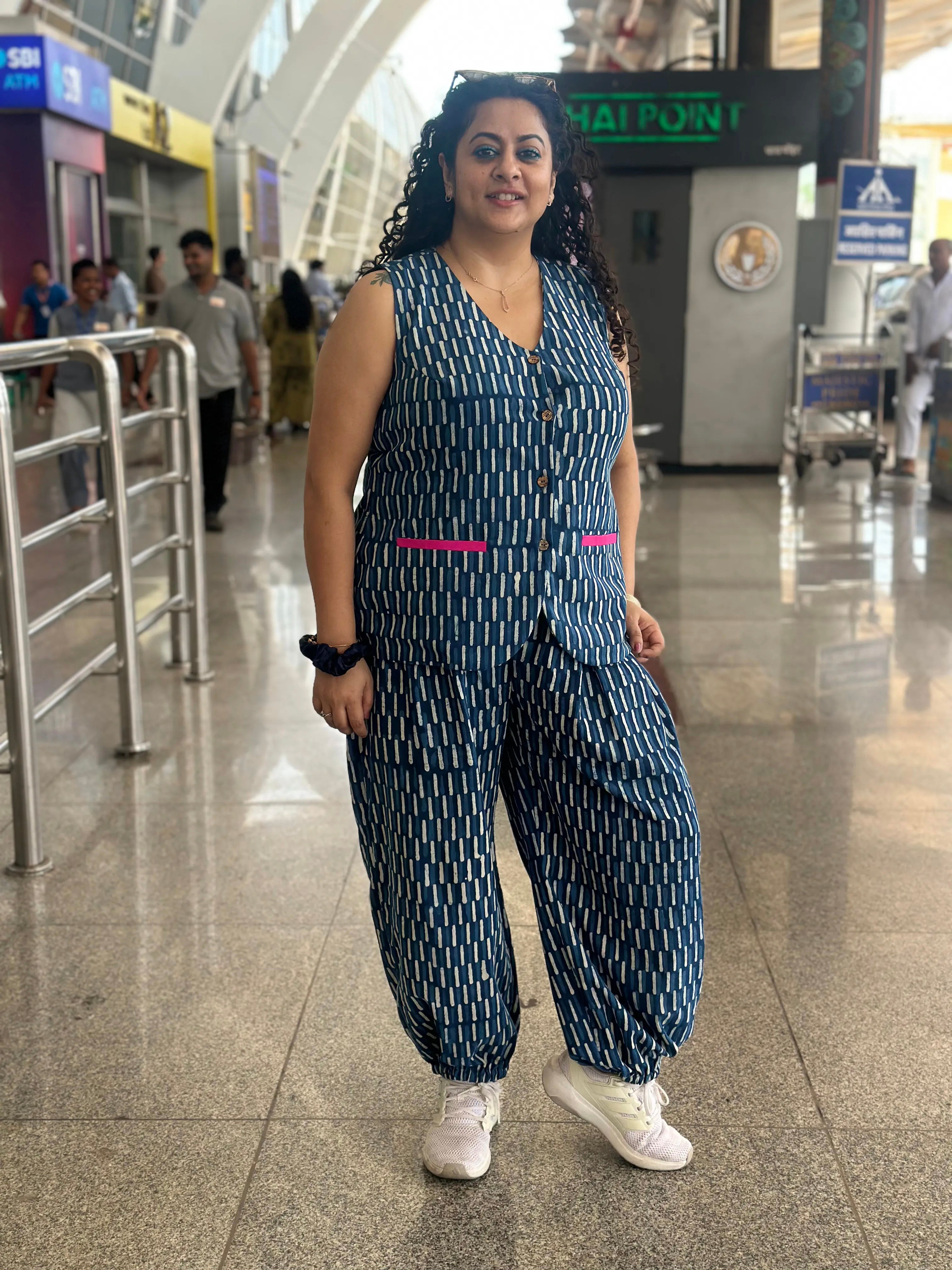 Indigo Nomad - Handblock print cotton Co-ord Set with Vest and Balloon pants