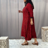 Red Ajrakh Modal Silk Handblock Print Kurta Pant Set