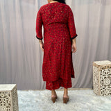 Red Ajrakh Modal Silk Handblock Print Kurta Pant Set
