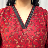 Red Ajrakh Modal Silk Handblock Print Kurta Pant Set