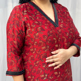 Red Ajrakh Modal Silk Handblock Print Kurta Pant Set