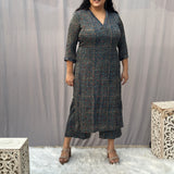 Indigo Ajrakh Floral Modal Silk Handblock Print Kurta Pant Set