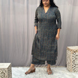 Indigo Ajrakh Floral Modal Silk Handblock Print Kurta Pant Set