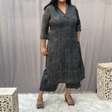 Indigo Ajrakh Floral Modal Silk Handblock Print Kurta Pant Set