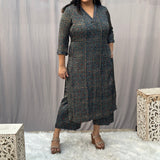 Indigo Ajrakh Floral Modal Silk Handblock Print Kurta Pant Set