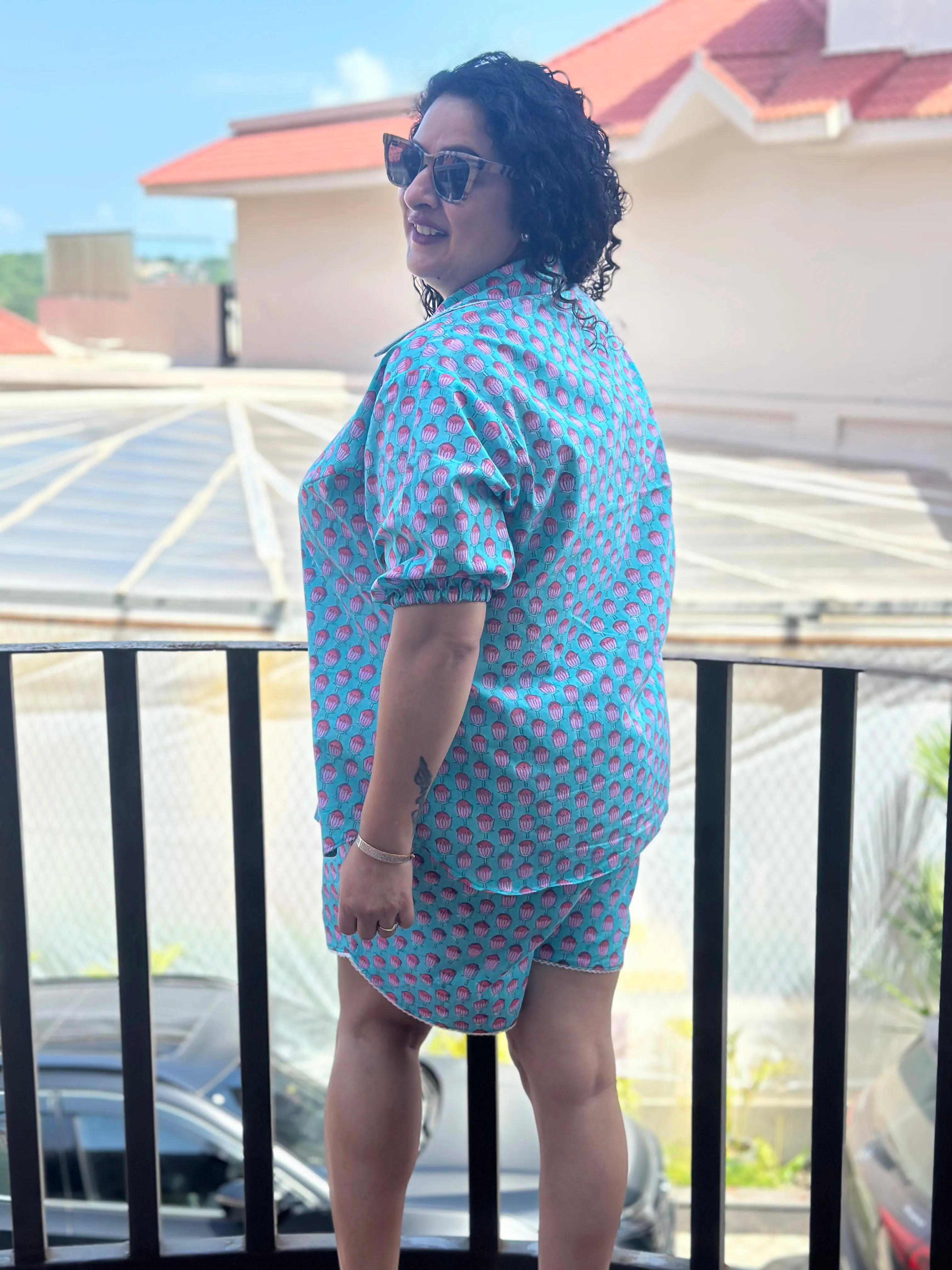 Tulip Breeze- Blue Sanganeri Handblock Print Cotton Co-ord set