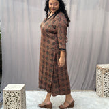 Brown Ajrakh Booti Modal Silk Handblock Print Kurta Pant set