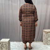 Brown Ajrakh Booti Modal Silk Handblock Print Kurta Pant set