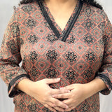 Brown Ajrakh Booti Modal Silk Handblock Print Kurta Pant set
