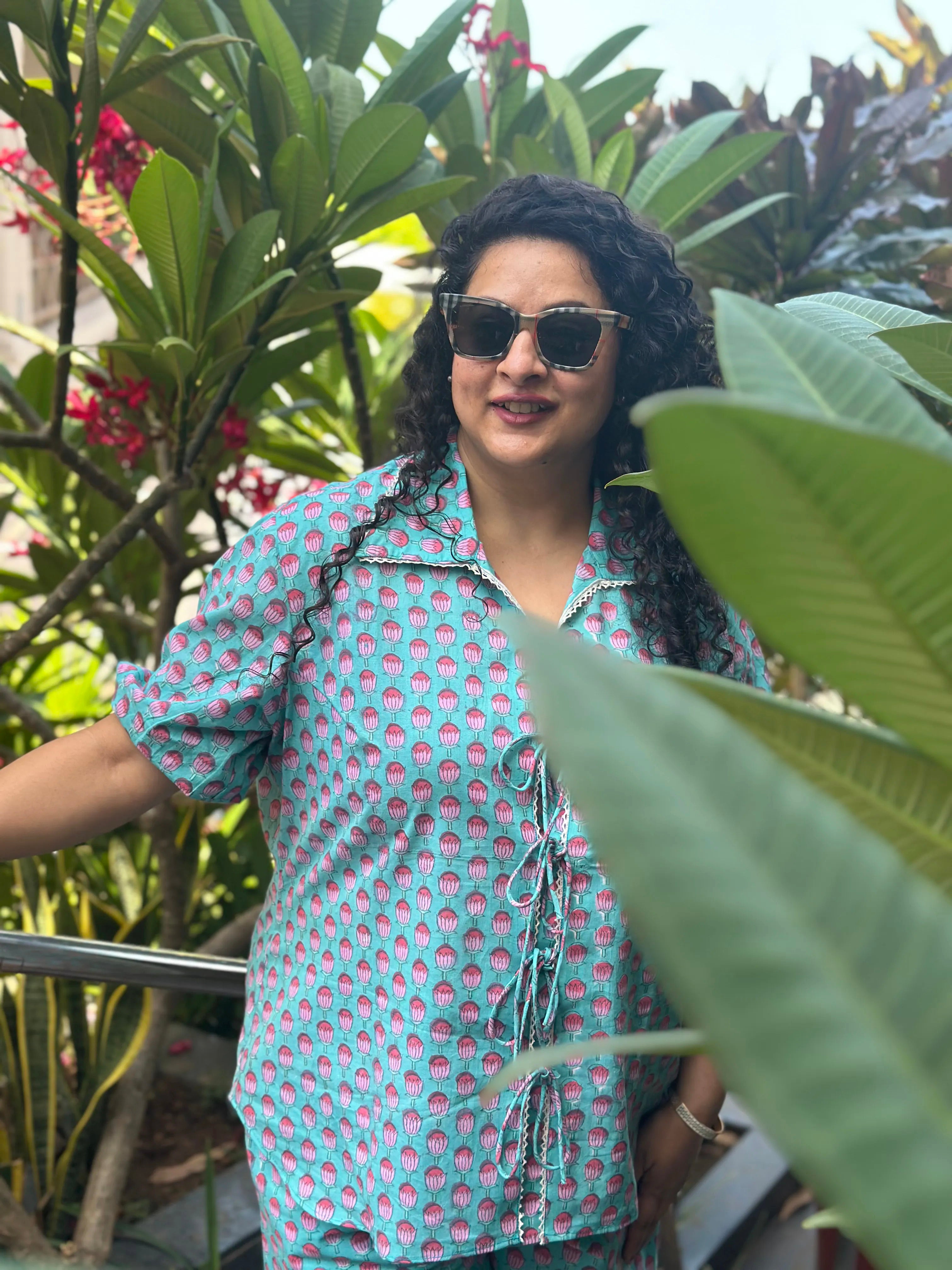 Tulip Breeze- Blue Sanganeri Handblock Print Cotton Co-ord set