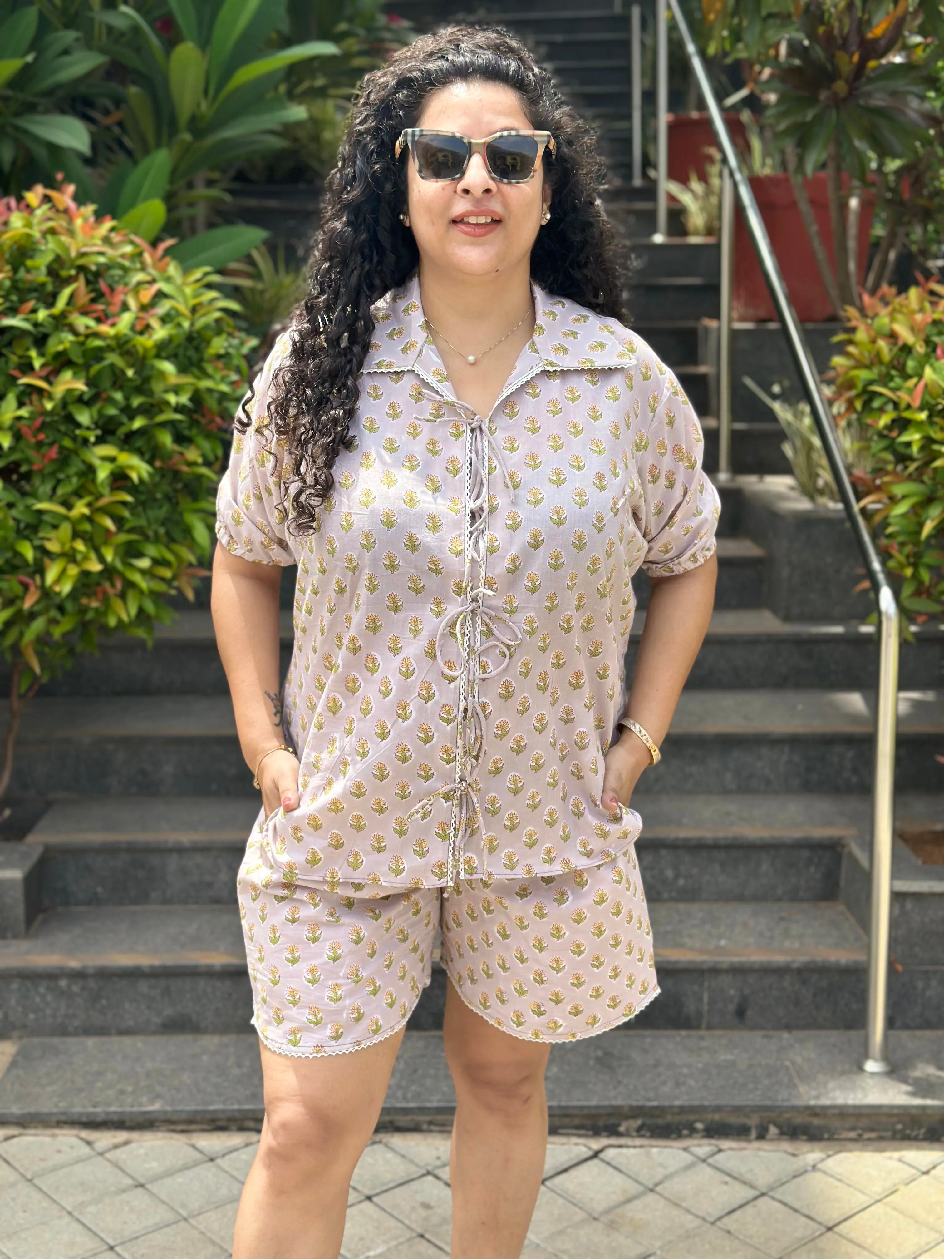 Beige Blossom- Beige Booti Sanganeri Handblock print Cotton Co-ord Set