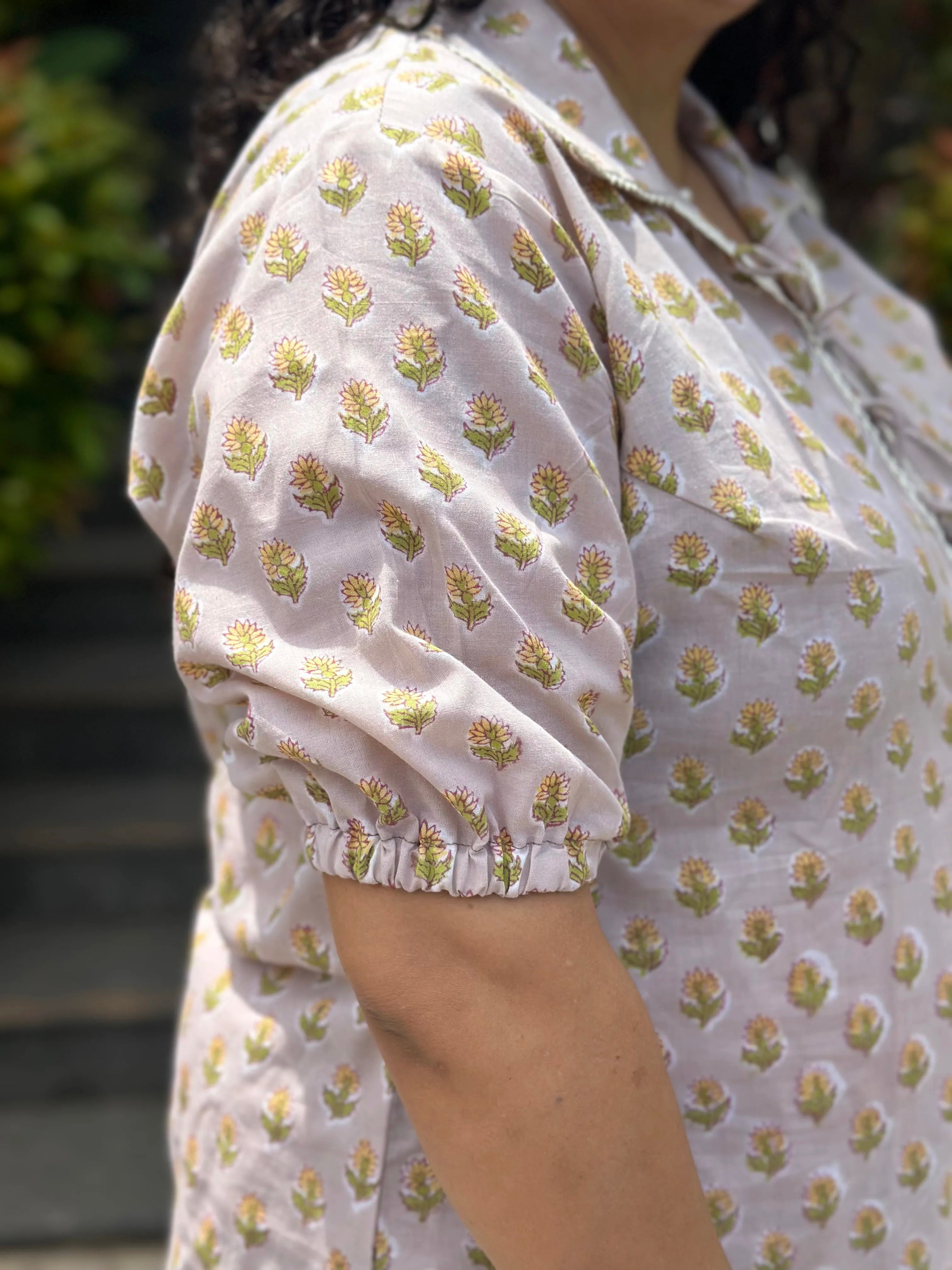 Beige Blossom- Beige Booti Sanganeri Handblock print Cotton Co-ord Set