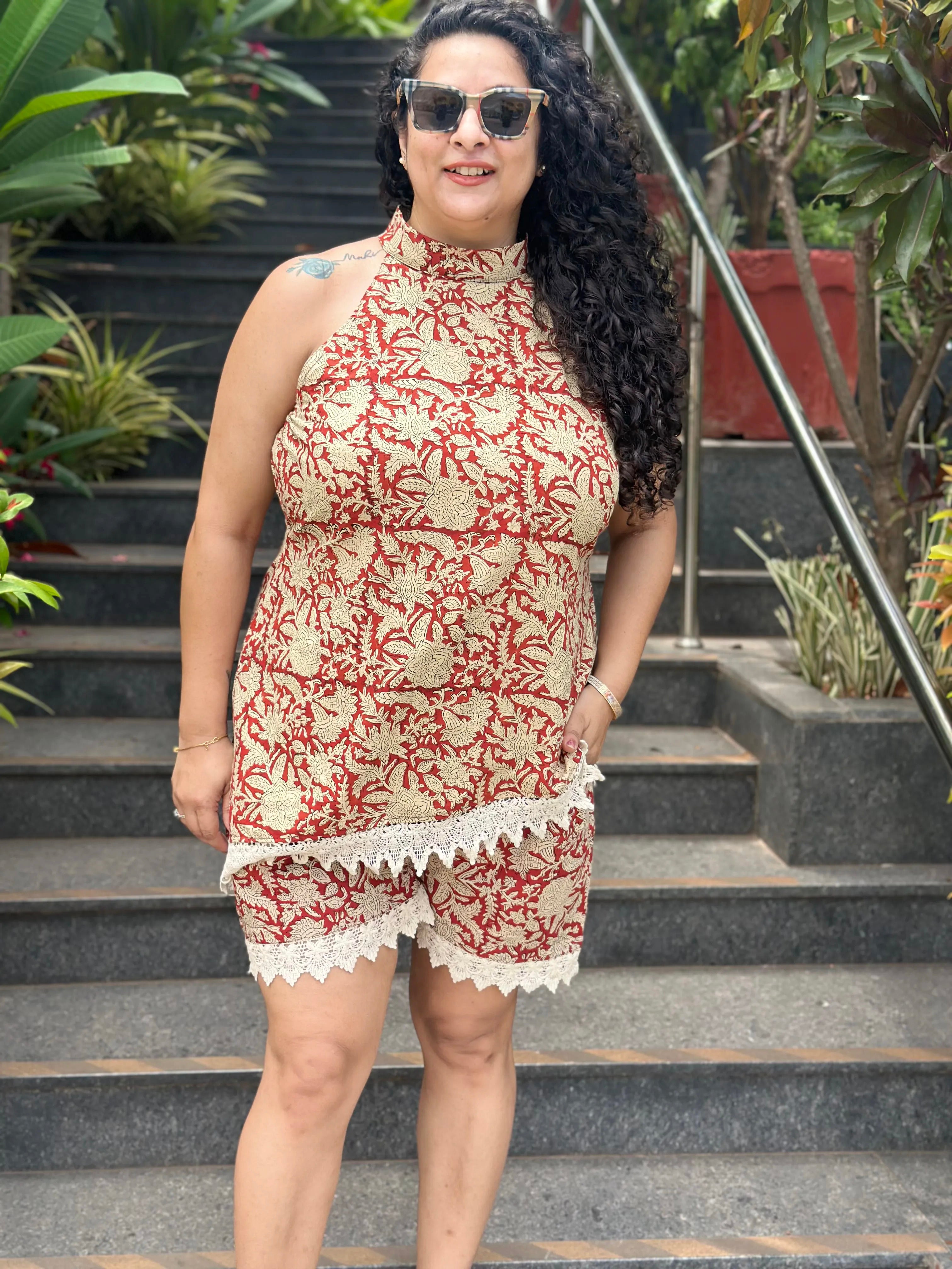 Jaipur Sunset- Red Bagru Handblock print Cotton Co-ord set