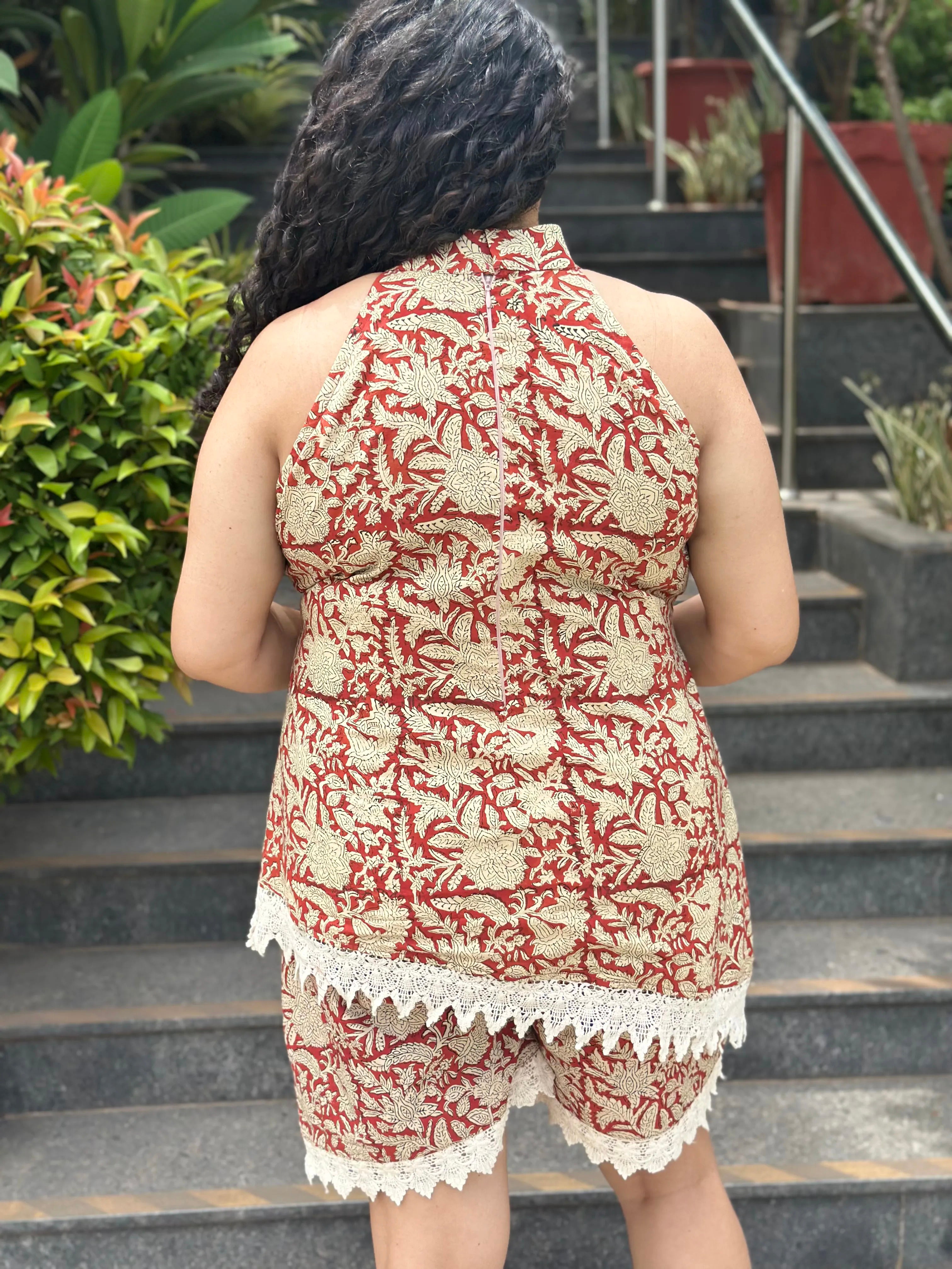 Jaipur Sunset- Red Bagru Handblock print Cotton Co-ord set -