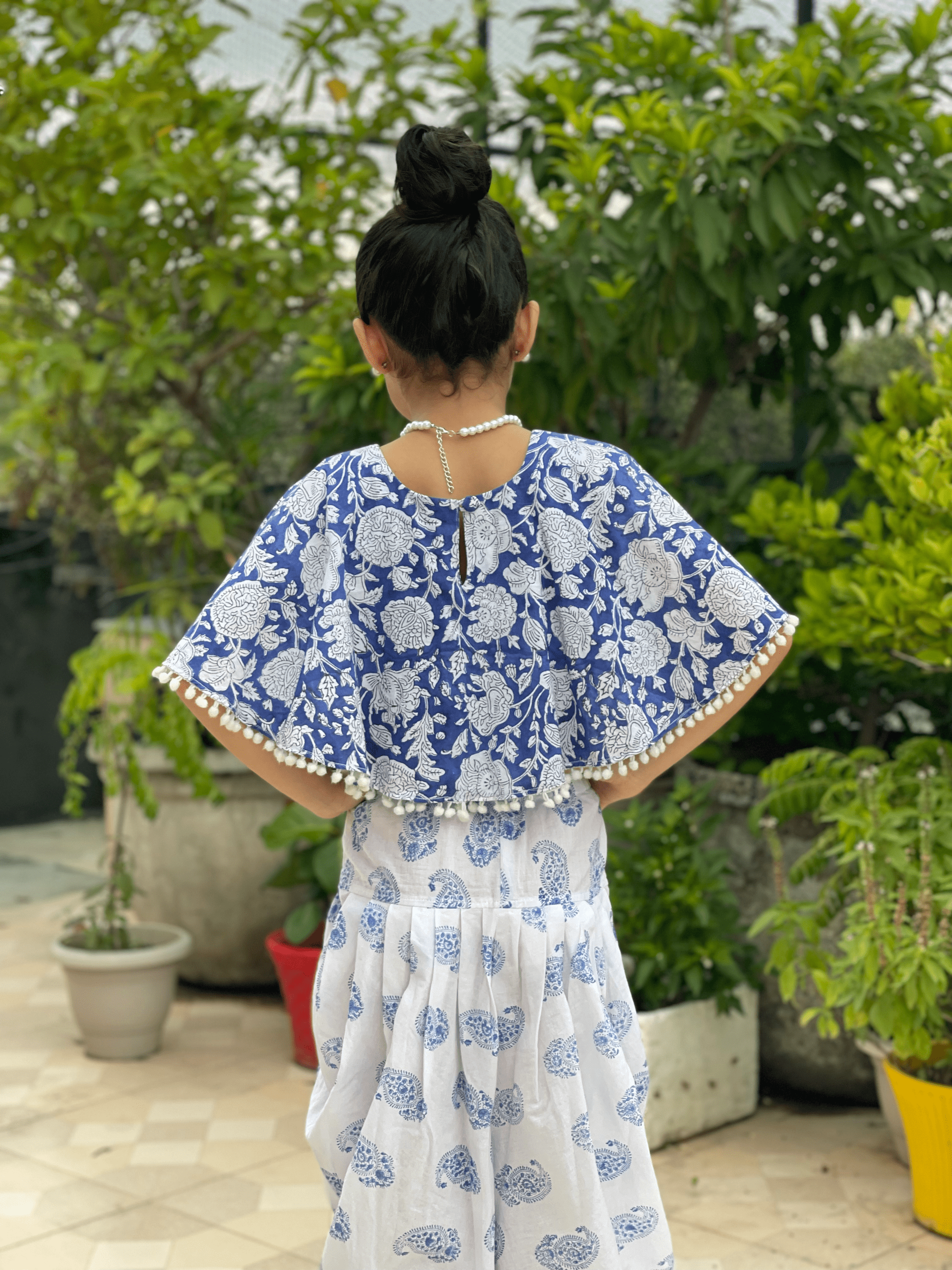 Blue Sanganeri Poncho Top and Dhoti Set -Dhoti Set