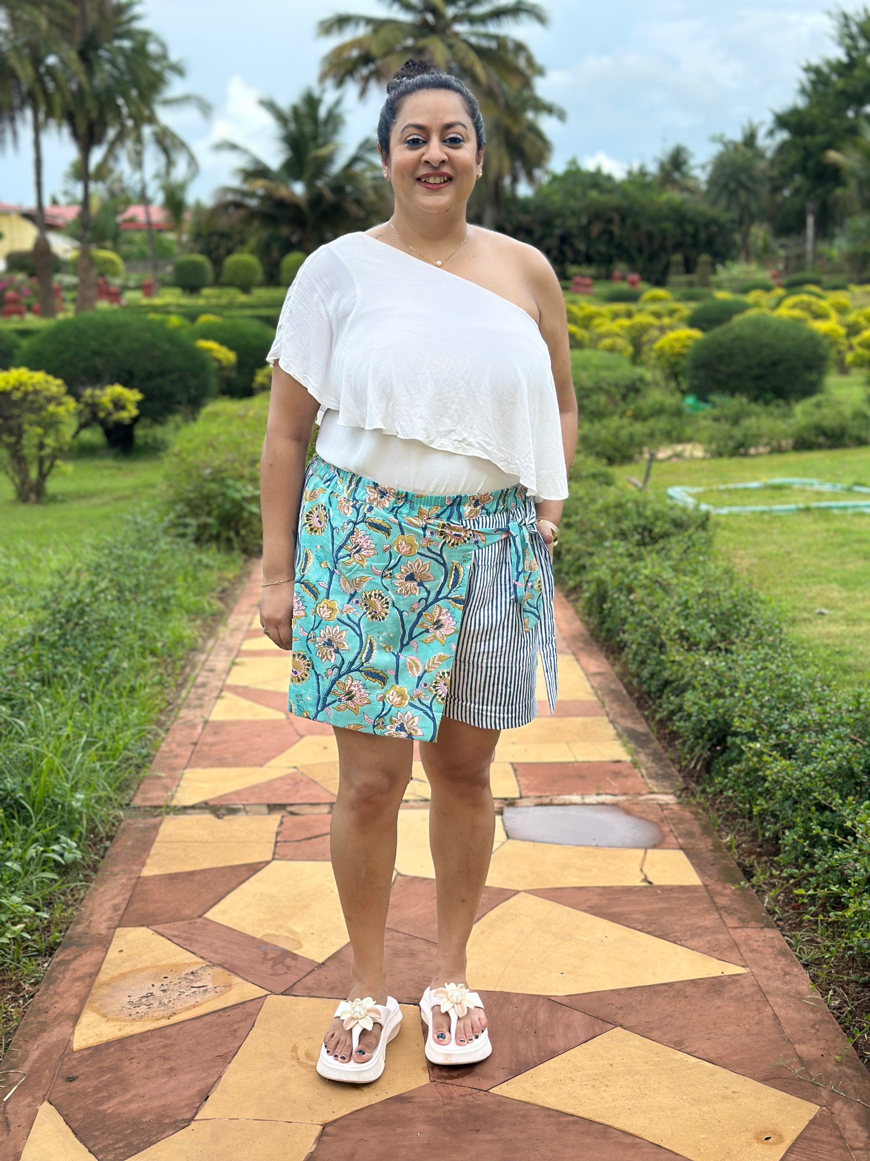Neel Pushp - Overlap style Handblock print Cotton Shorts