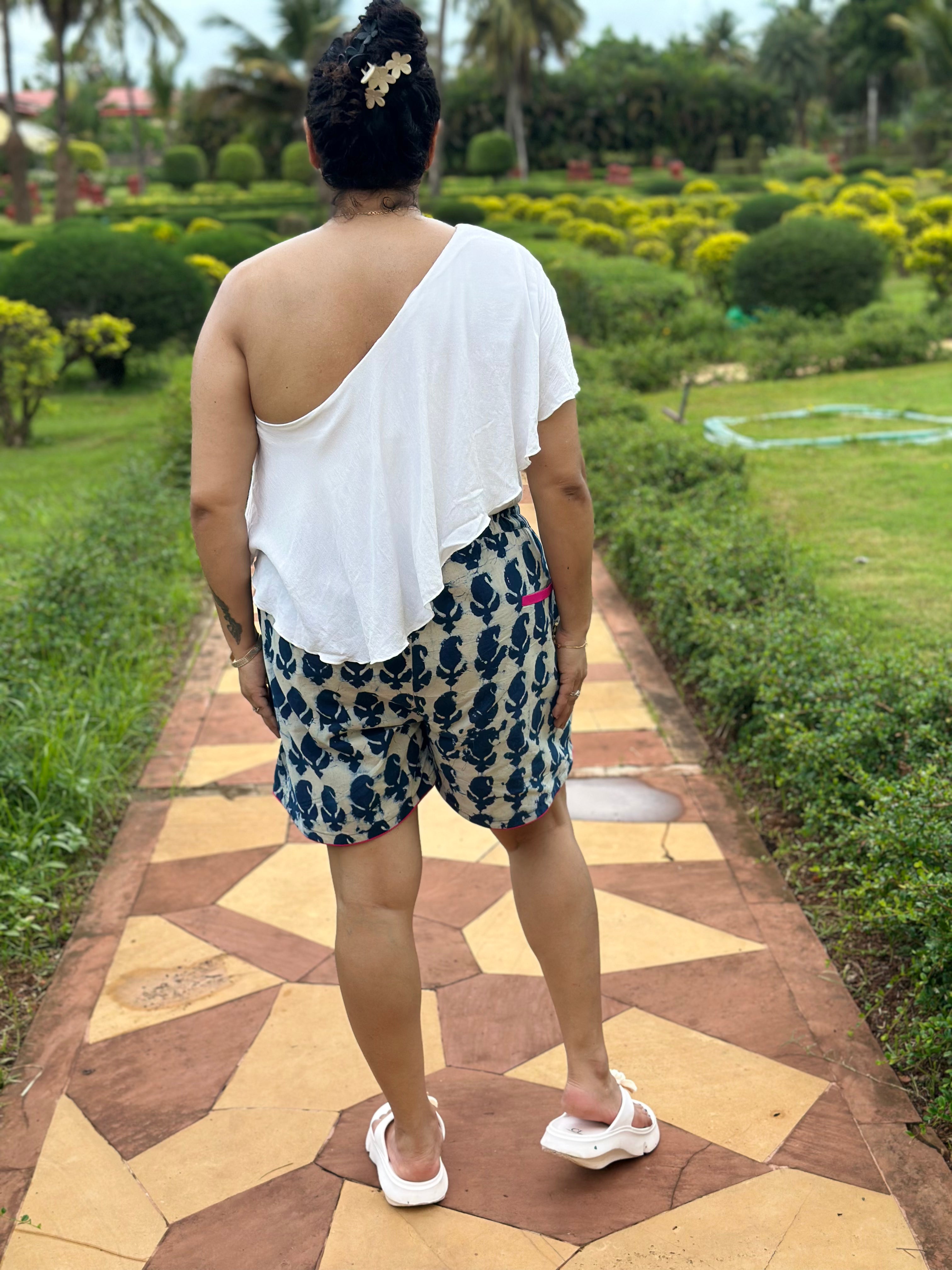 Pink Edge Paisley Handblock Print cotton shorts