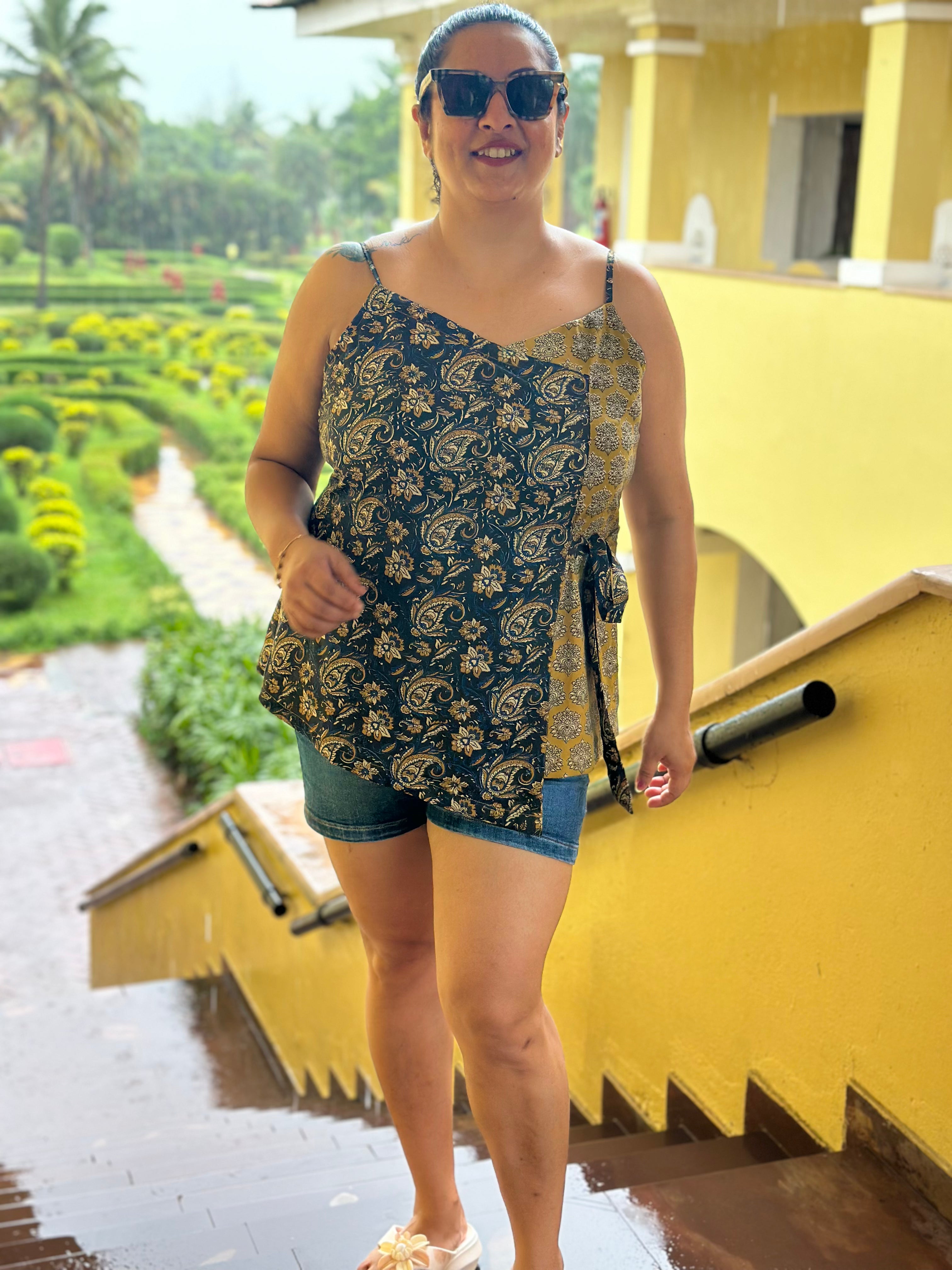 Kalamkari Bagru Handblock Printed Cotton Wrap Top