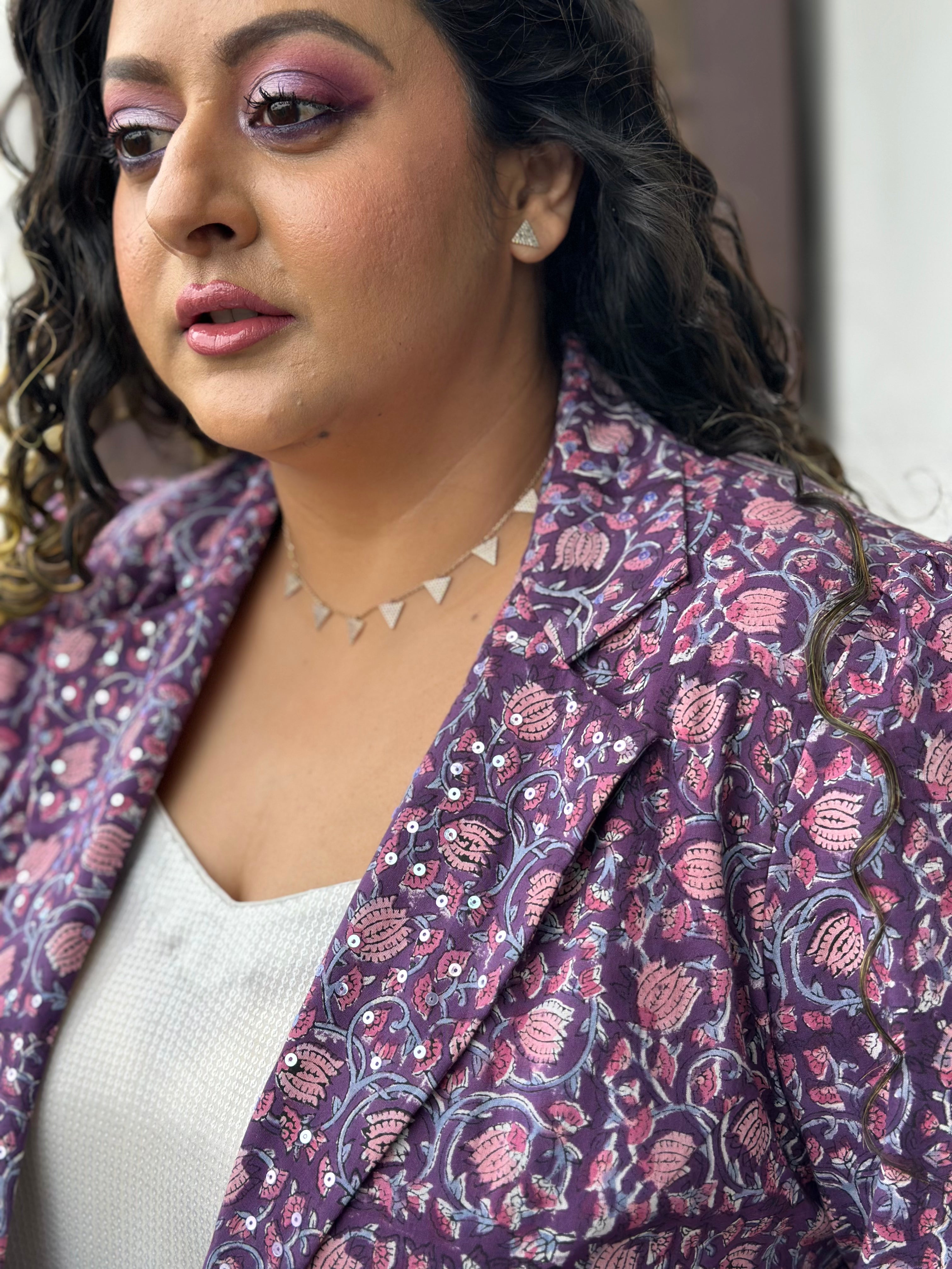 Lilac Whisper -Purple  Sanagneri Handblock Print Cotton Blazer