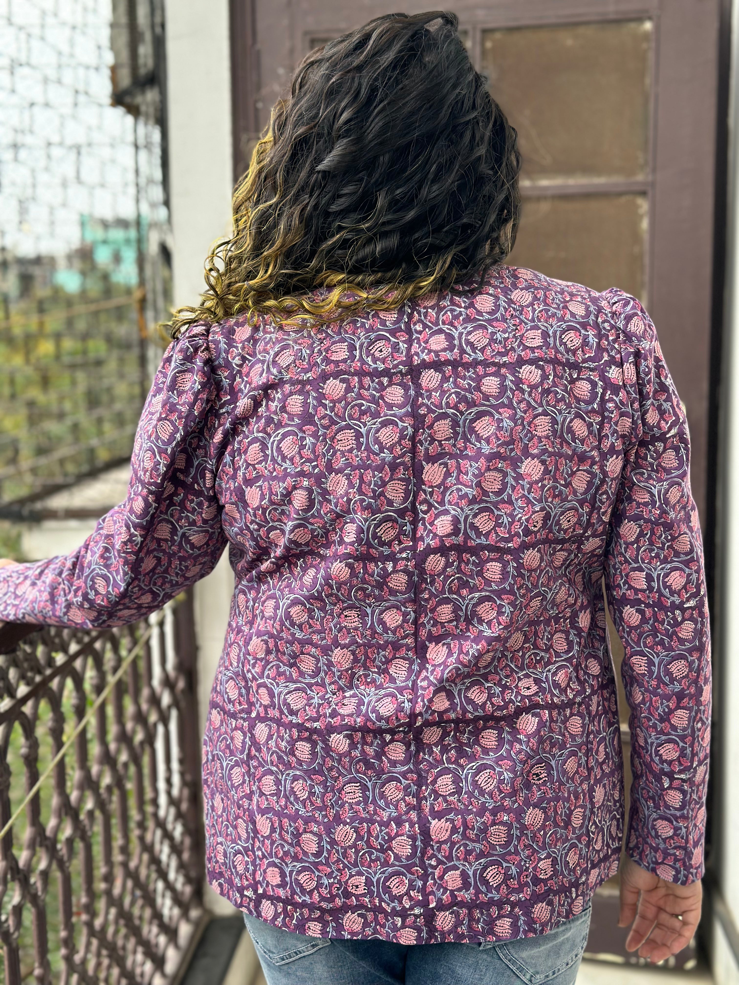 Lilac Whisper -Purple  Sanagneri Handblock Print Cotton Blazer
