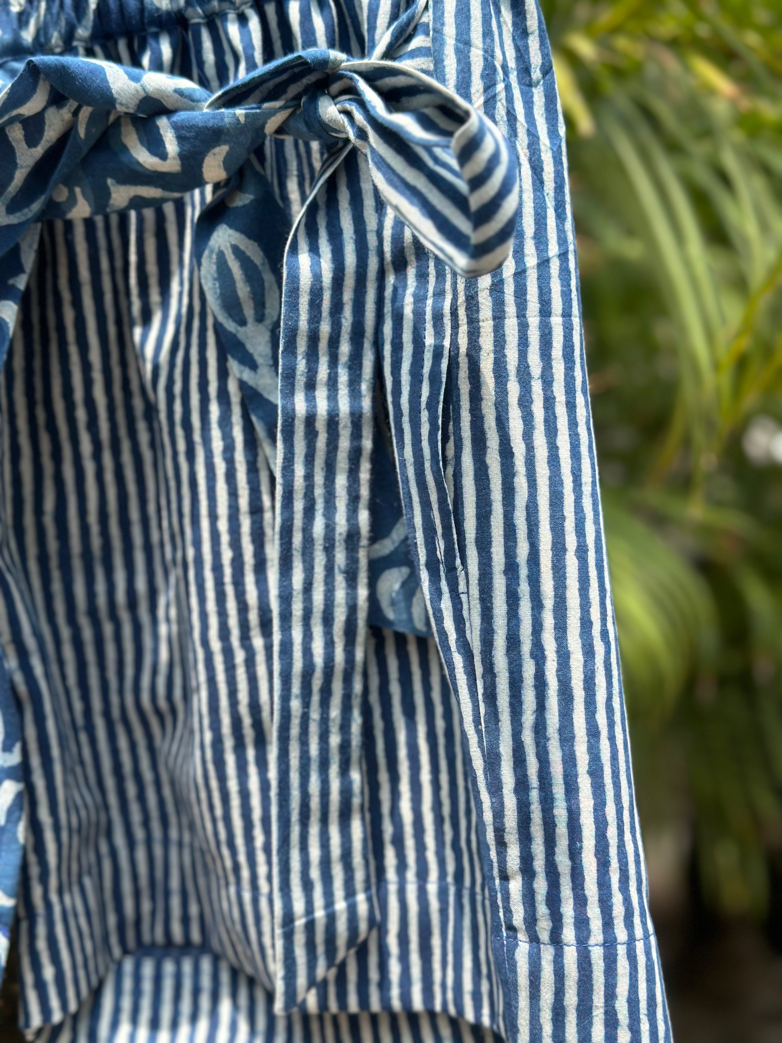 Indigo Dabu Paisley Overlap Cotton Shorts
