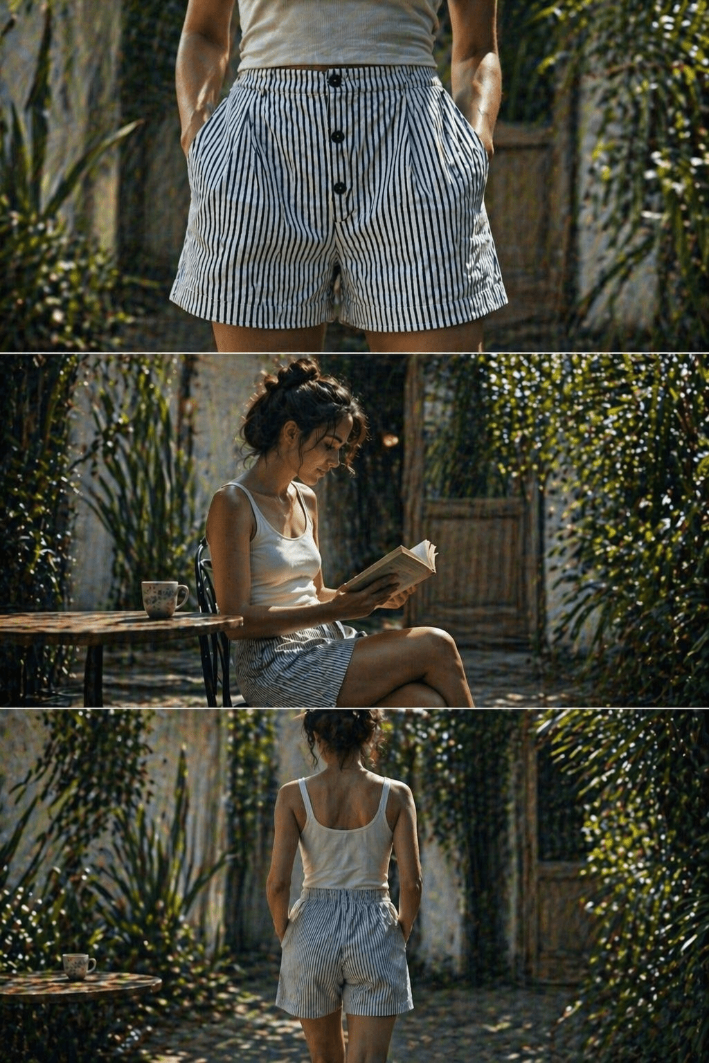Midnight Ivory Stripe Hand Block Print Cotton Shorts -Shorts