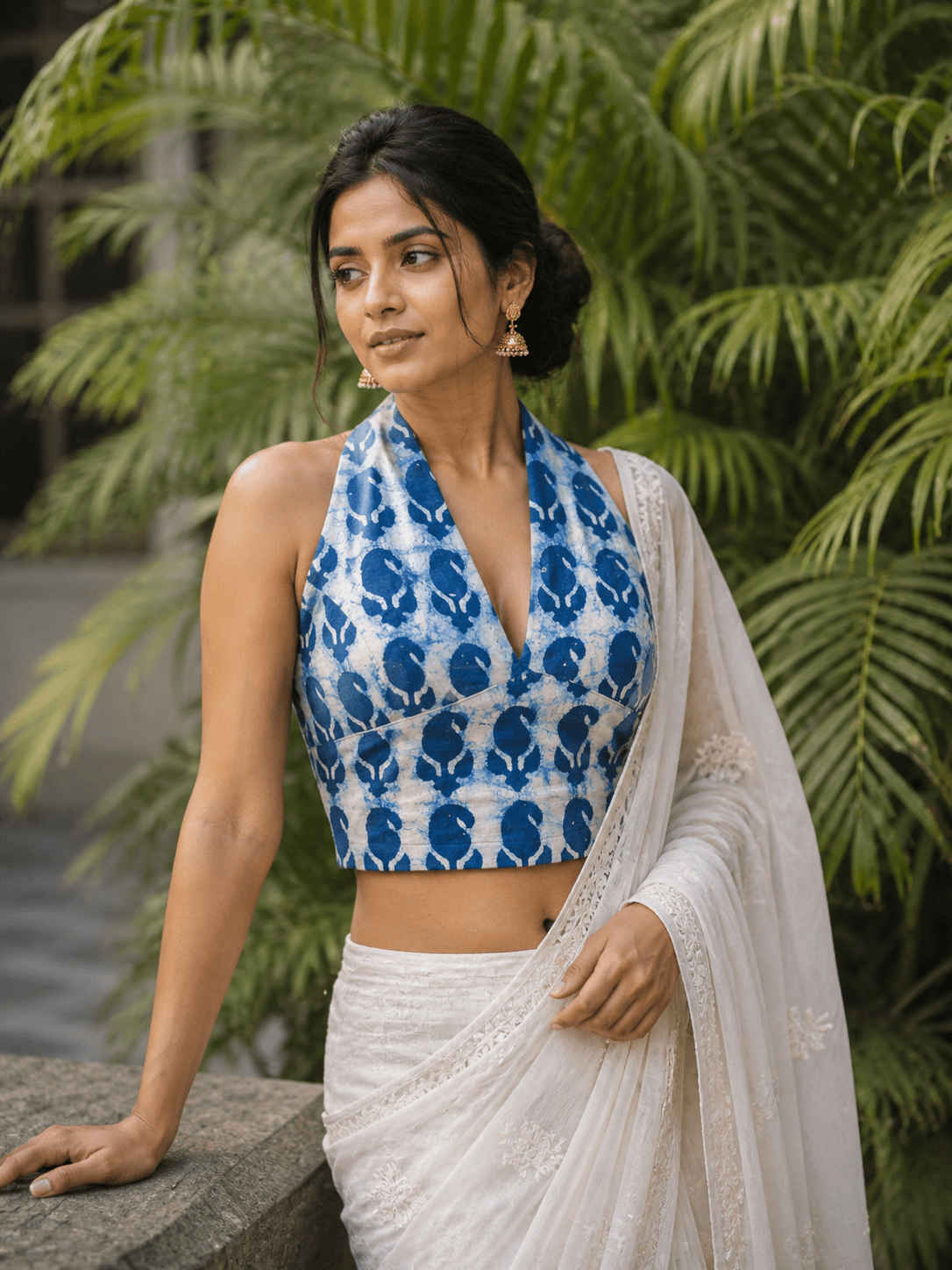 Neel Dhara- Bagru Handblock Paisley Print Backless Tie Up Cotton Crop Top -Crop Top