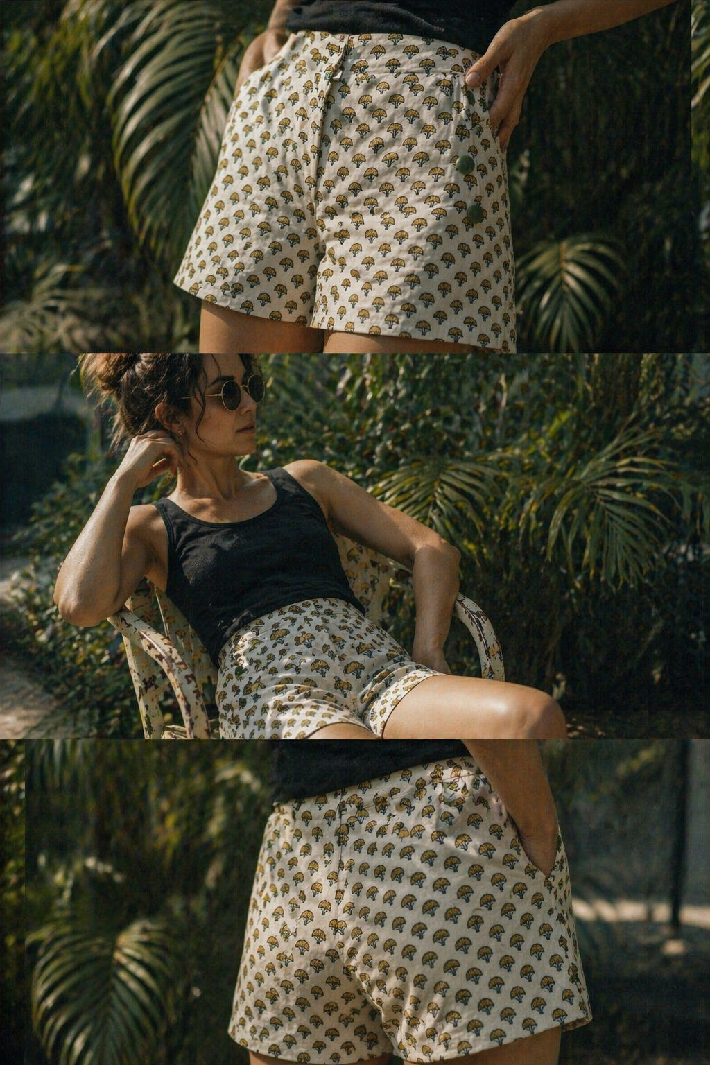 Rustic bloom -Bagru Booti Handblock Print Cotton Shorts