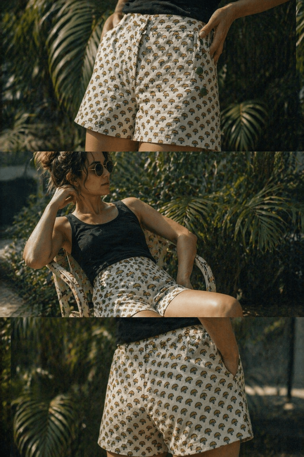 Rustic bloom -Bagru Booti Handblock Print Cotton Shorts -Shorts