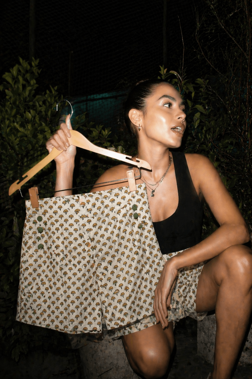 Rustic bloom -Bagru Booti Handblock Print Cotton Shorts -Shorts