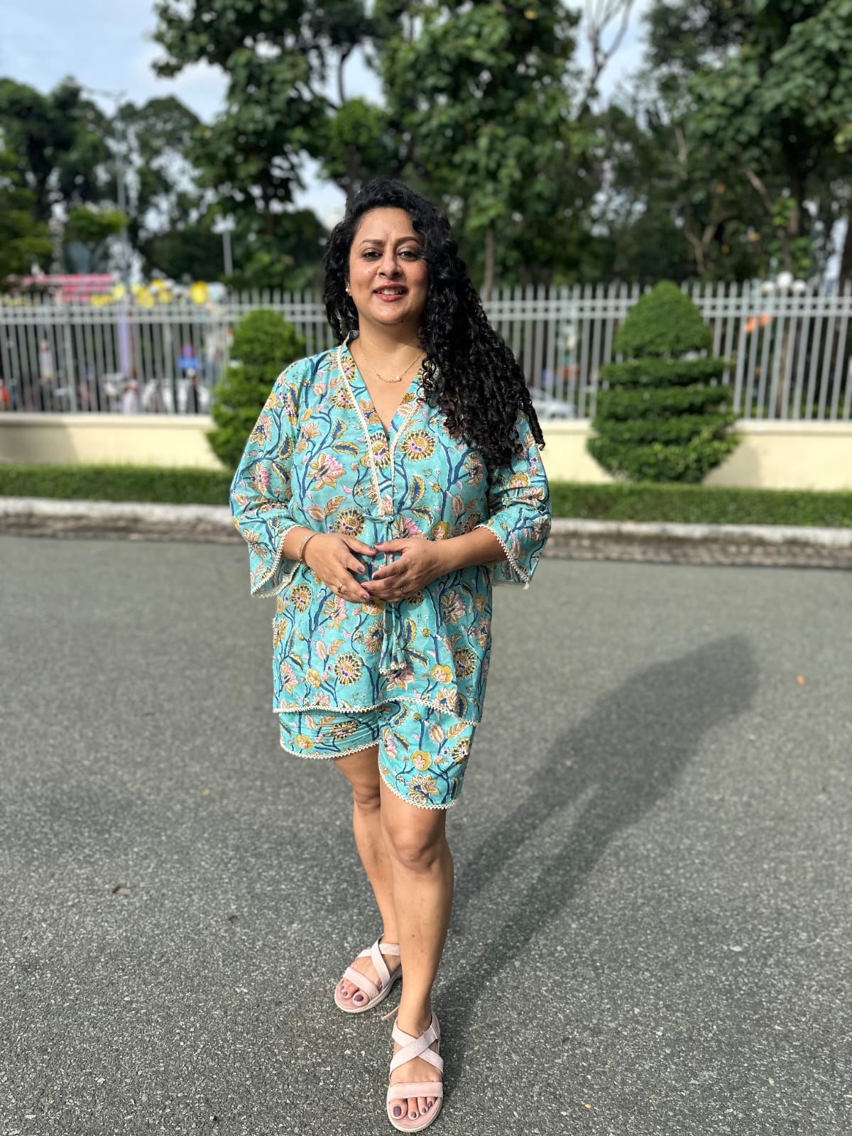 Tropical Bloom Set: Blue Sanganeri Handblock Print Cord Set -co-ord set